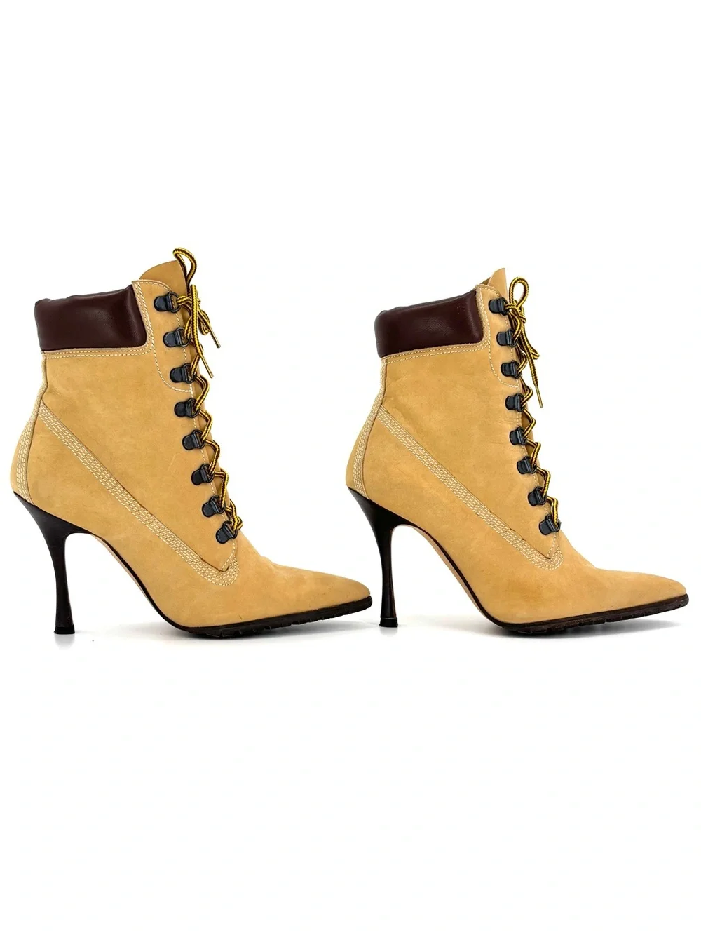 Manolo Blahnik 2002 Oklamod Timberland Lace Up Pointed Toe Ankle Boots 35.5